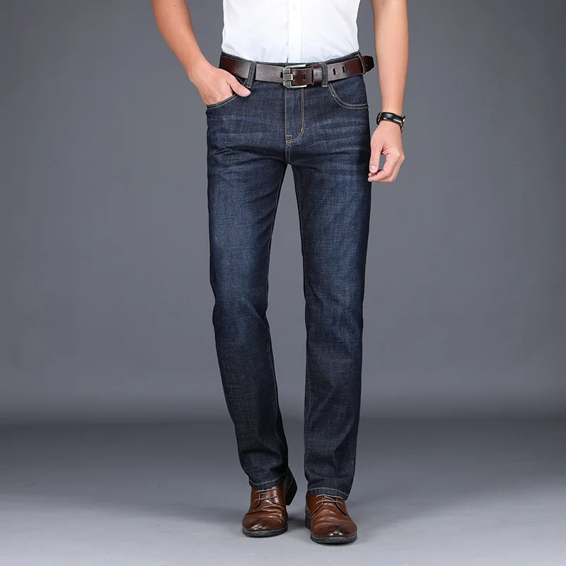 

2021 spring and autumn men's high waist jeans men's pants loose straight men's pants elastic youth leisure jeans long pants