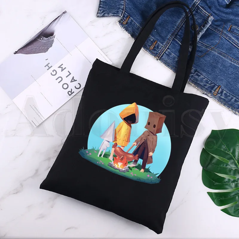 

Limited Little Nightmares Six Maw Creepy Horror Black Canvas Print Shopping Bags Girls Fashion Life Casual Pacakge Hand Bag