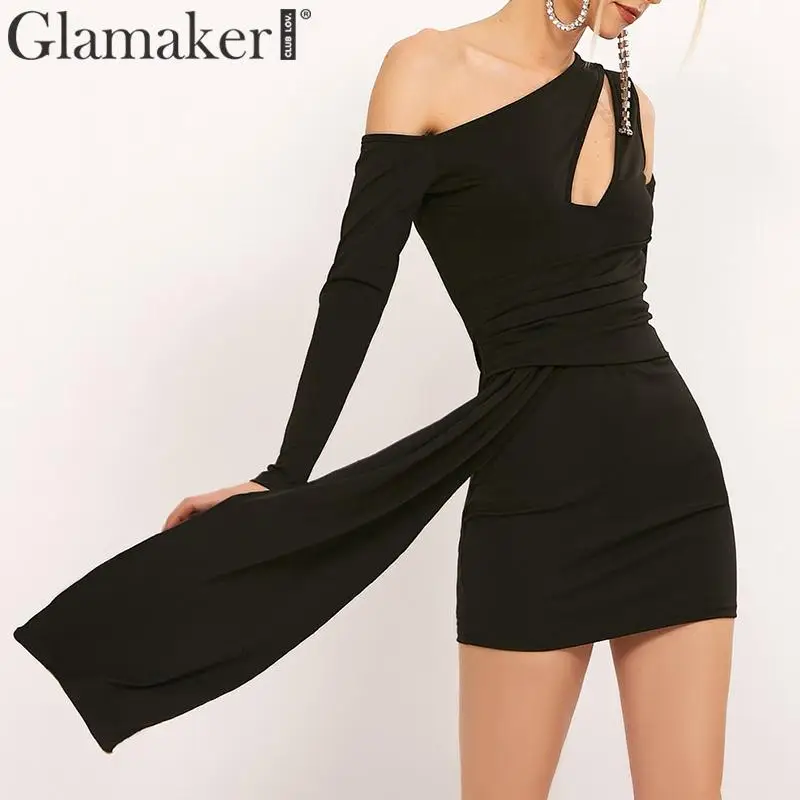 Женское Короткое облегающее платье Glamaker Черное мини-платье с открытыми плечами и