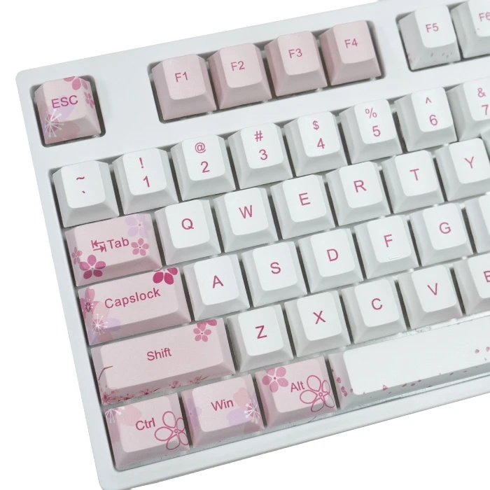 

Cherry Blossom Powder Ink Plum Violet Keycaps 63 Mechanical Keyboard Keycaps Original Design PBT Dye-Sublimation Keycap Sakura