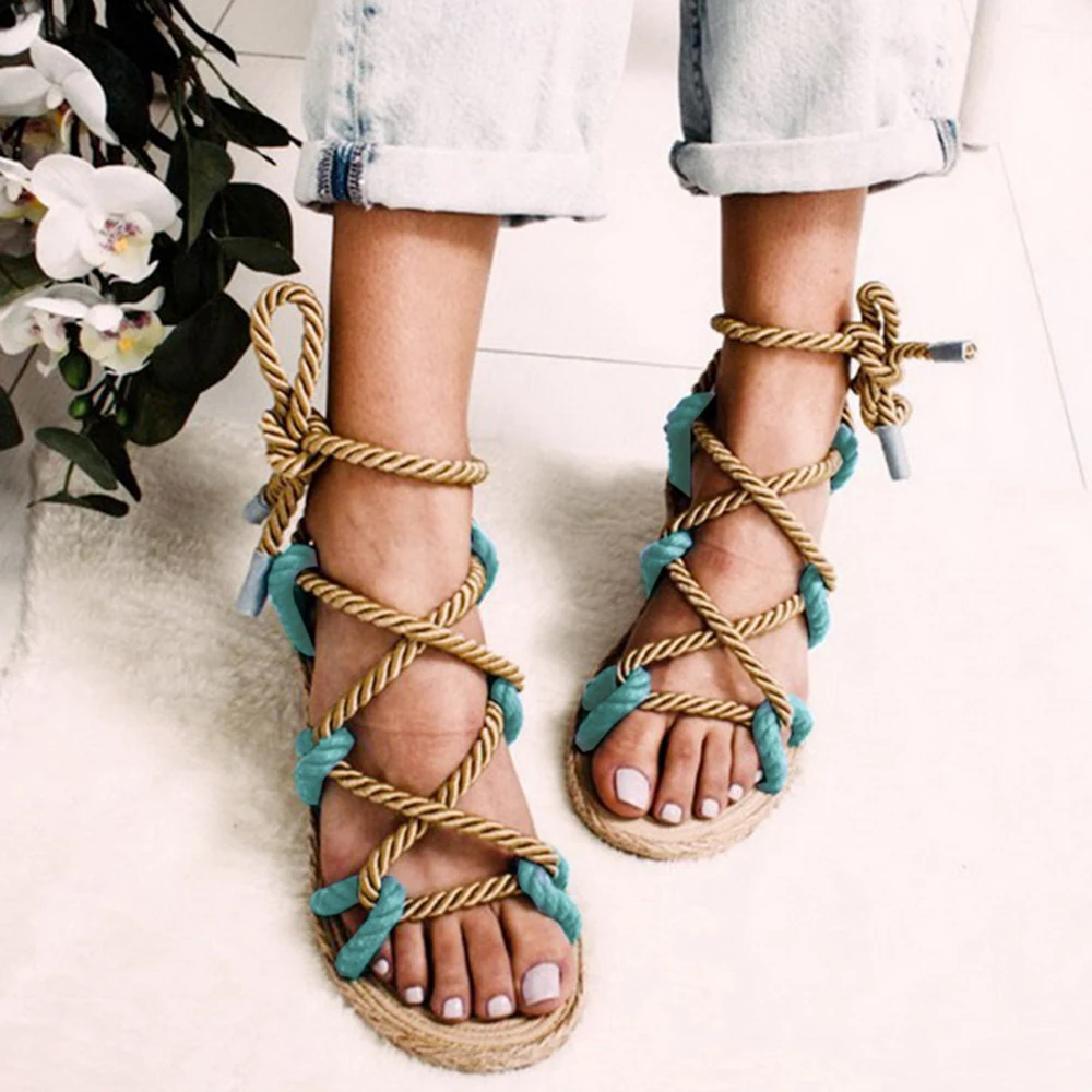 Litthing 2020 Summer Flat Shoes Women's Sandals Ankle Strap Ladies Colorful String Flops | Обувь