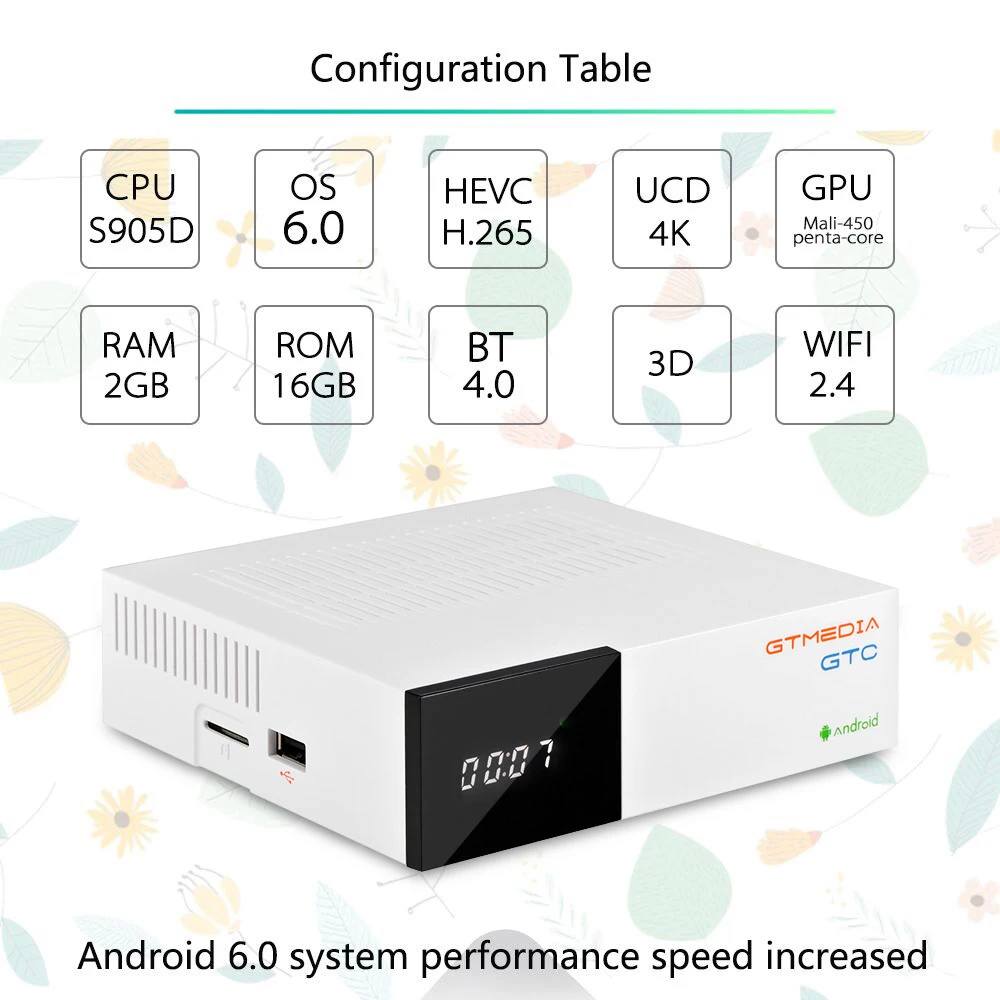 GTMEDIA GTC ТВ бнк DVB-S2 DVB-C DVB-T2 Amlogic S905D android 6 0 TV BOX 2 Гб оперативной памяти 16 встроенной