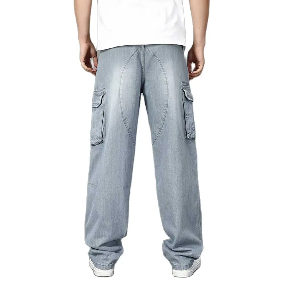 Plus Size Baggy Cargo Jeans Men's Pants Straight Loose Trousers Skateboard Streetwear Clothes Big Pockets