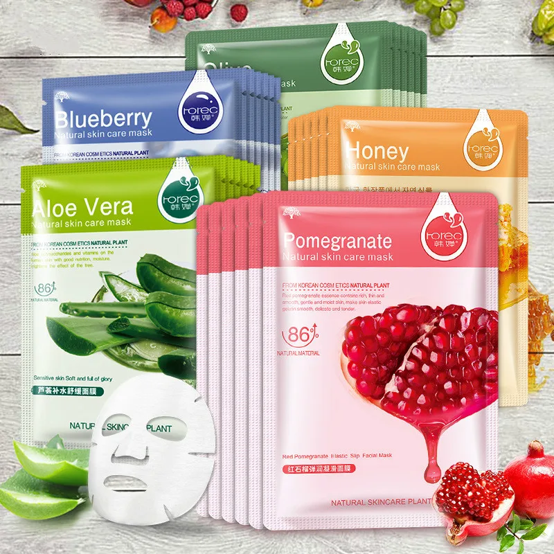

Skin Care Six Fruit Plant Facial Mask Moisturizing Oil-control Blueberry Cucumber Pomegranate Fruit Aloe Sheet Mask Face Mask
