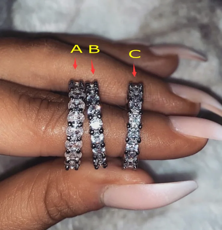

Three styles 925 Sterling SILVER PAVE SETTING FULL Diamond DIAMOND ETERNITY ENGAGEMENT WEDDING Band Ring SET Fine JEWELRY