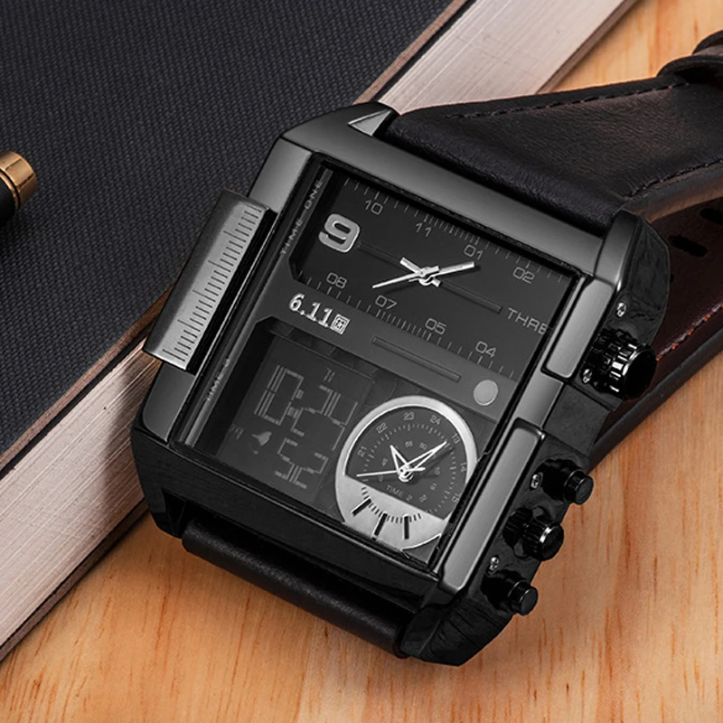6 11 мужские многофункциональные квадратные часы с тремя часовыми поясами
