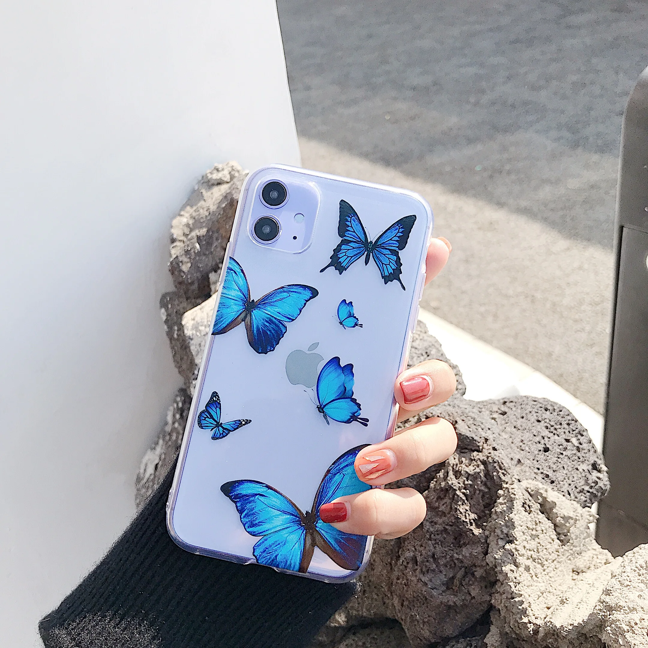

Cute blue butterfly phone case for iphone 11 Pro Max cases soft for iphone XR XS MAX X 7 8 plus clear TPU fundas coque cove
