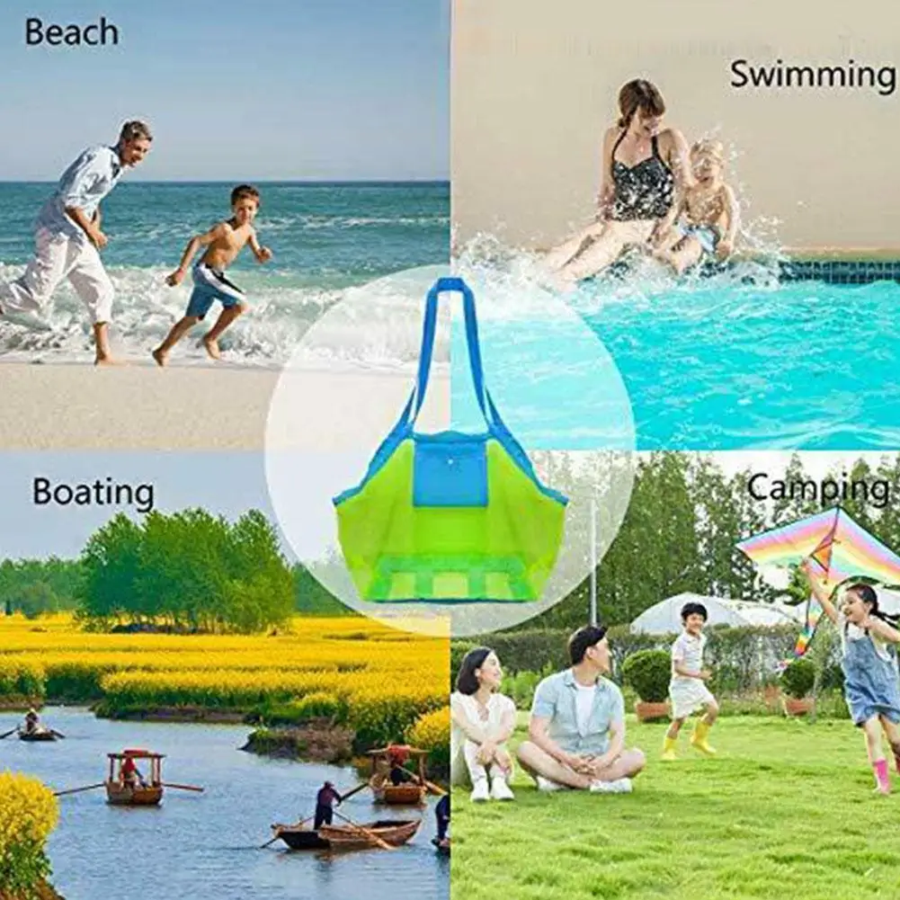 

24.8in / 16.54in Storage Bag Children Beach Mesh Toys Tote Away Folding Net Outdoor Kids Storage Sand New Bag X6T7