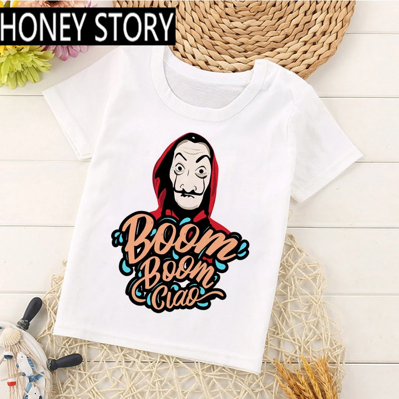 

Bella Ciao Kawaii House of Paper Funny La Casa De Papel T Shirt Kids Summer Top Cartoon Money Heist Tshirt Children Boys T-shirt