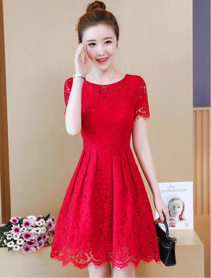 Женское элегантное кружевное платье-трапеция без рукавов с круглым вырезом и