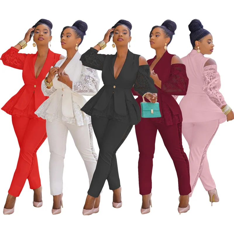 

Кружевной лоскутный костюм Zoctuo, Однотонный женский спортивный костюм с вырезами, Женский Повседневный длинный комплект из двух предметов с...