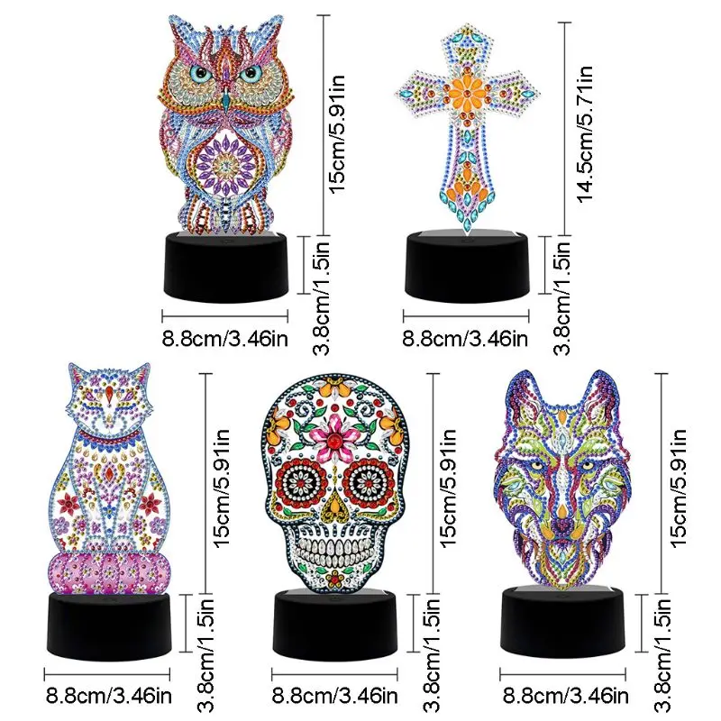 

P82C New lamp DIY LED Diamond Painting Night Light Cartoon Animals Special Shape Diamond Embroidery Cross Stitch Home Decoration