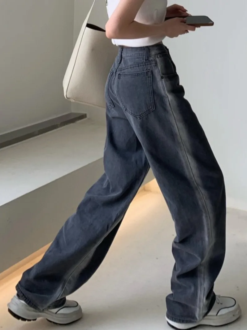 

Jeans Women's High Waist Loose Thin Straight Pants Summer 2021 New Gradient Color Draping Woman Wide Leg Pants