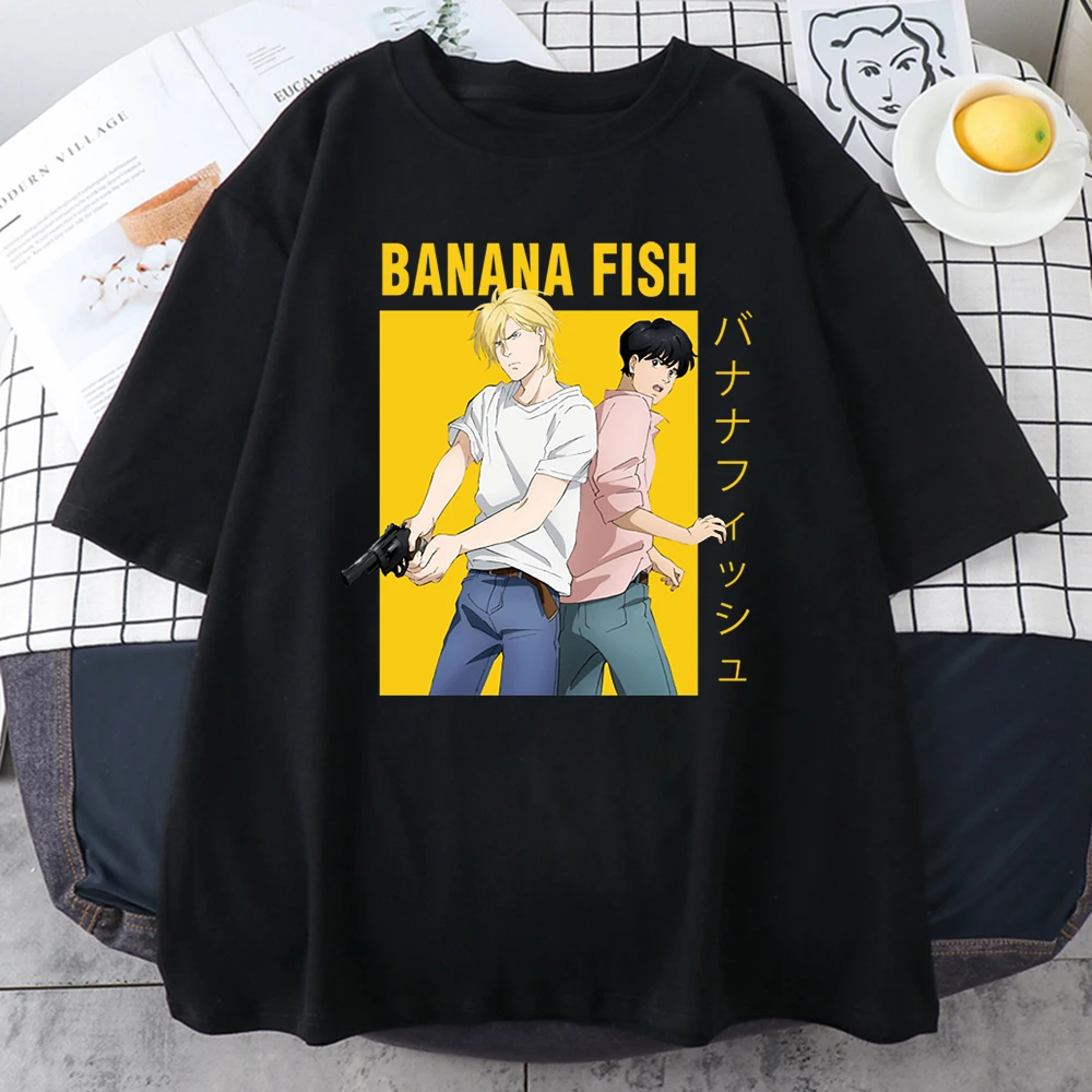 

Banana Fish Ash Lynx Anime Printed Woman T Shirt 2021 Summer Tee Shirt Harajuku Cotton T Shirts Hip Hop Loose Women New T-Shirts