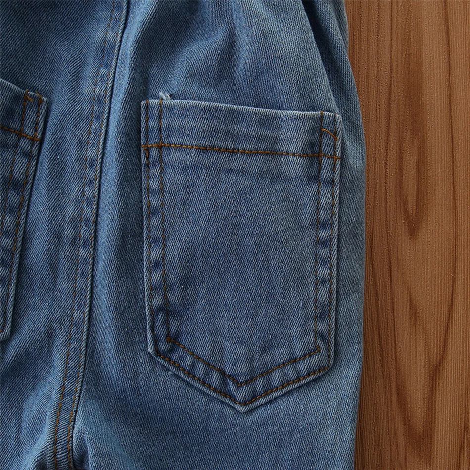 

1-6T Baby Kids Girls Clothes Set Slim White Cute Shirt + Ripped Mesh Splicing Denim Jeans 2pcs Toddler Girl Clothes Outfit Suit