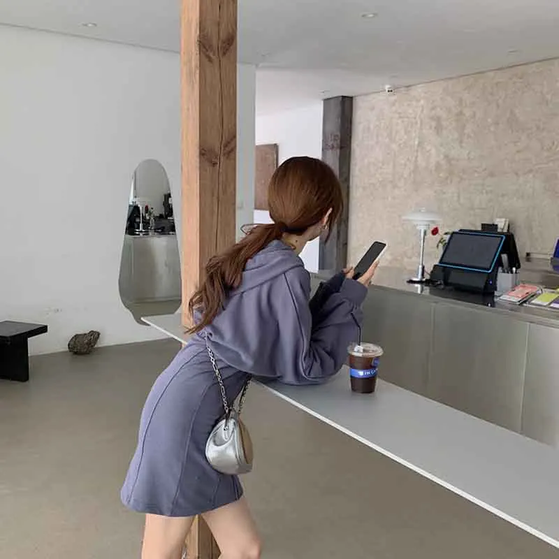 

2020 New Summer Autumn Casual Sweatshirt Long Sleeve Women Clothing Hooded Zip Simple Party Mini Skinny Buttocks Hood Dresses
