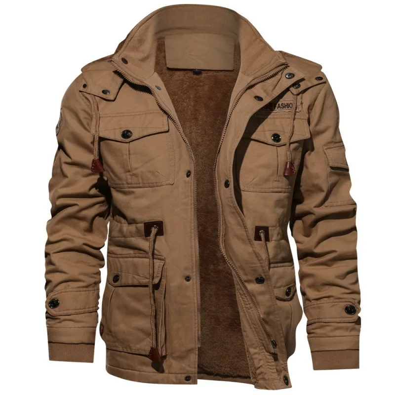 

Plush Thickened Multi-pocket Washed Cotton Jacket Winter Men's Warm Cotton Coats Large Size Loose Chaquetas Hombre Clothing