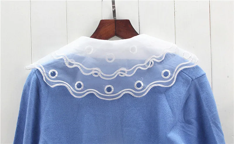 

Women's Big Lapel Fake Collar Lace White Chiffon False Collar Ladies Lapel Shirt Blouse Detachable Collar for Sweater Decorative