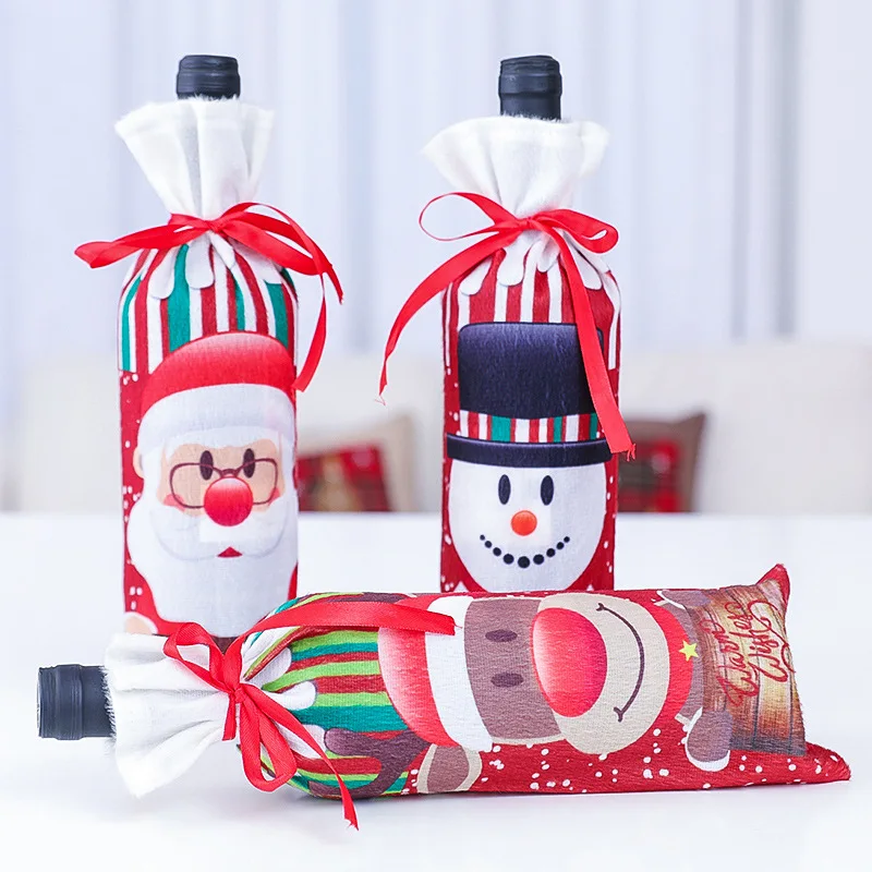 2020 New Wine Champagne Bottle Cover Cloth Cartoon Snowman Old Man Home Party Drawstring Pouch Christmas Decor | Дом и сад
