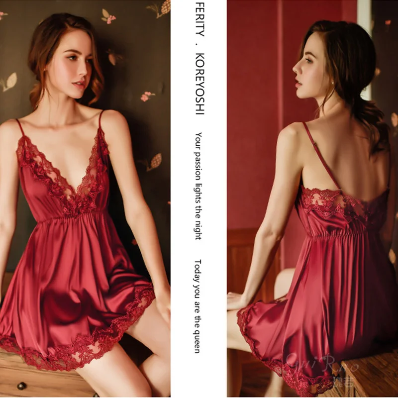 

Summer Women's Pajamas Silk Strap Home Wear Soft Lace Elegant Sleepwear Sleeveless Backless Sexy Pajamas for Women