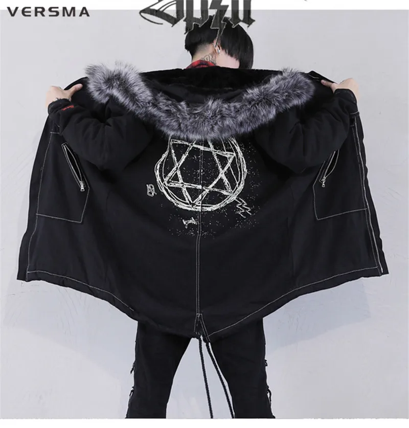 VERSMA Корейская Harajuku Теплая мужская зимняя куртка, ветровка, хип-хоп Уличная русская Вельветовая длинная куртка, пальто, дропшиппинг