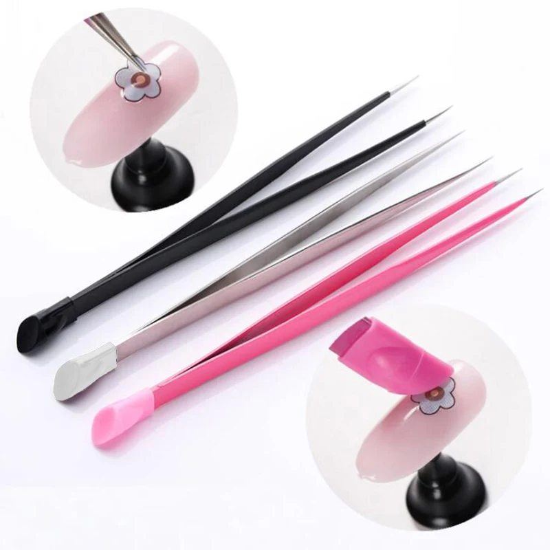 

1 Piece Stainless Steel Tweezers With Silicone Pressing Head False Eyelash Extensions Nail Tools
