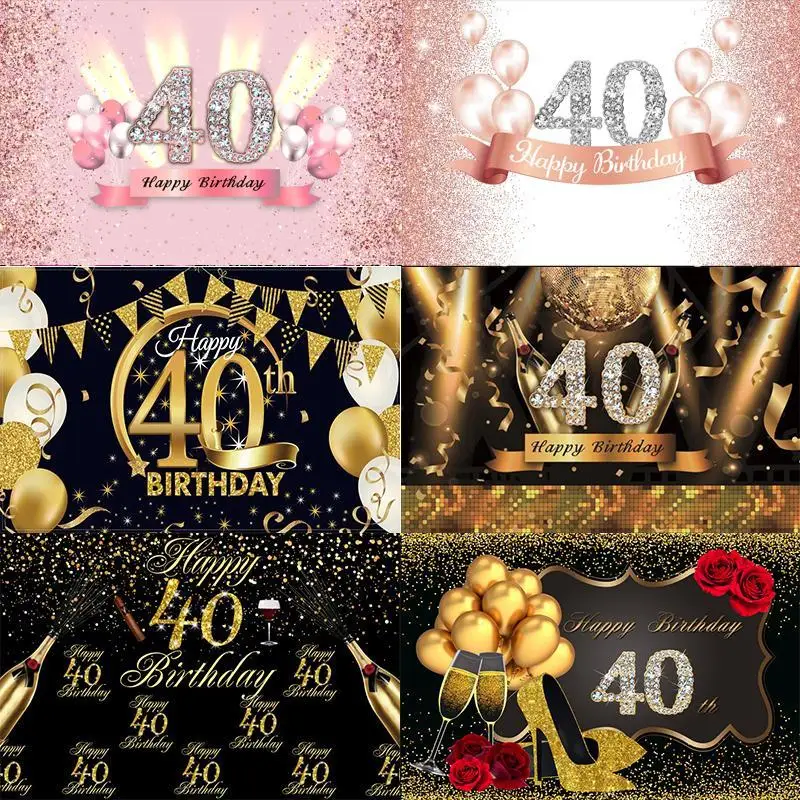 

40th Photography Backdrop Pink Gold Adult Birthday Party Custom Photo Background Photocall Props Banner Decoration Supplies