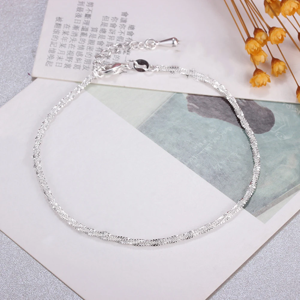 Thin silver plated Shiny Chains Anklet For Women Girls Friend Foot Jewelry Leg Bracelet Barefoot Tobillera de Prata | Украшения и