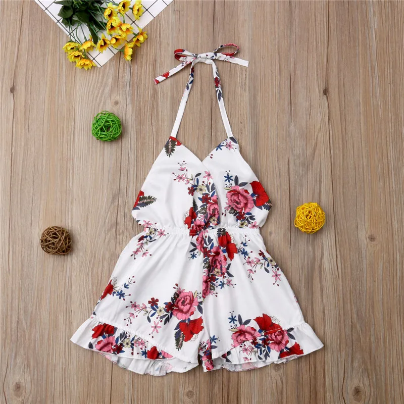 

1-6 Year Cute Toddler Baby Girls Romper Floral Sunsuit Summer Cotton Halter Overalls Jumpsuit Clothes Kids Newborn Outfits