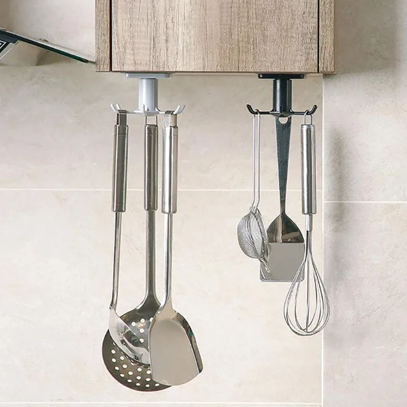 

1Pcs Cabinet Organizer 360° Rotatable Organizer Punch-free Storage Hooks Kitchen Supplies Storage Rack for Household Waterproof