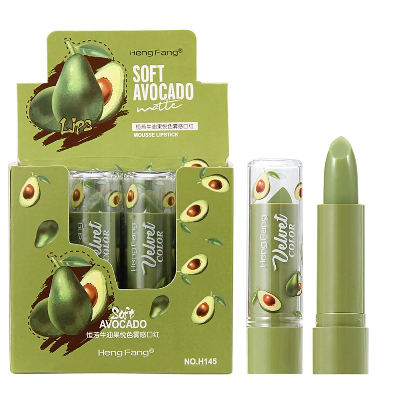 

12g Avocado Lip Balm Green Velvet Jelly Matte Lipstick Spring And Summer Non-stick Color Changing Lip Gloss Lasting Moisturize