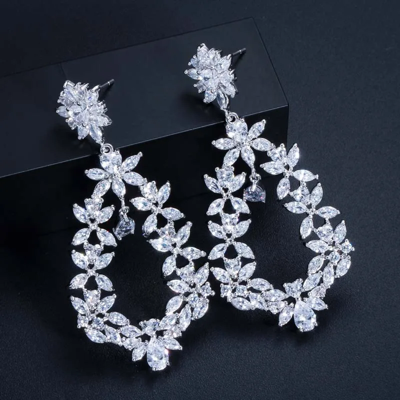 Женские богемные серьги BeaQueen большие длинные подвески с разноцветным кубическим