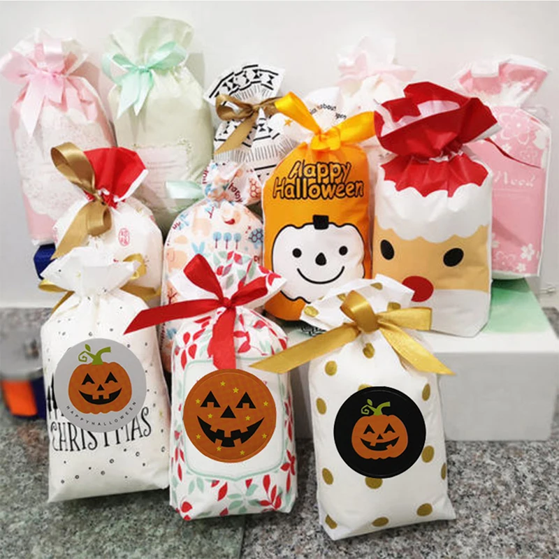 Хэллоуин Бумажные этикетки наклейки Тыква Круглые конфетный мешок коробка