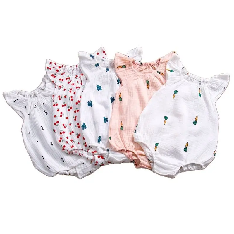

2020 Summer Linen Newborn Baby Girls Romper New Cotton Girl Outfits for Kids Print Pajama Children Jumpsuit Toddler Clothes 0-2Y