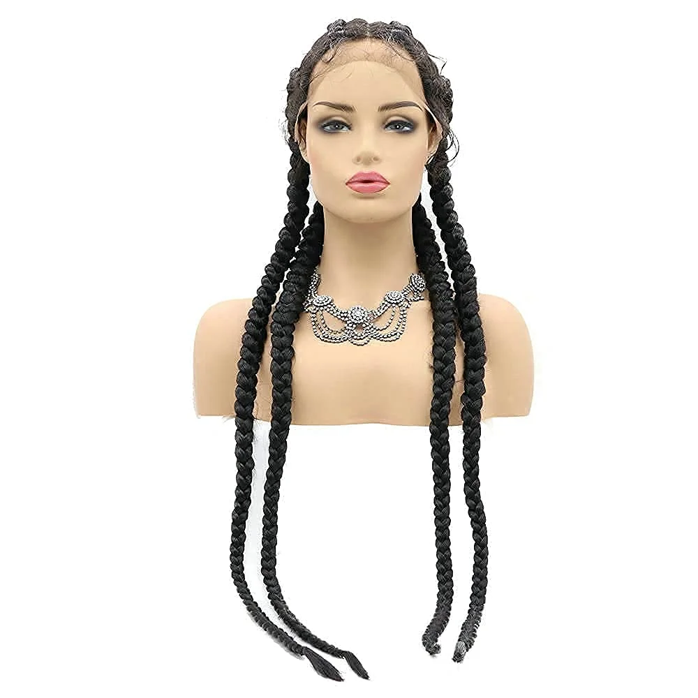 Sylvia Black Color Synthetic Braided Lace Front Wig 4x Twist Braids Wig with Baby Hair Heat Resistant Fiber Wig for Drag Queen