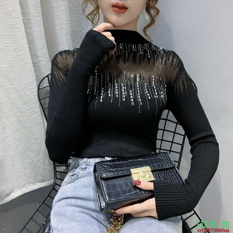 

Elegant Long Sleeve Winter Sweaters Womens 2021 Fashion Casual Hollow Out Knitted Pullovers Women Korean Clothing White Sweater