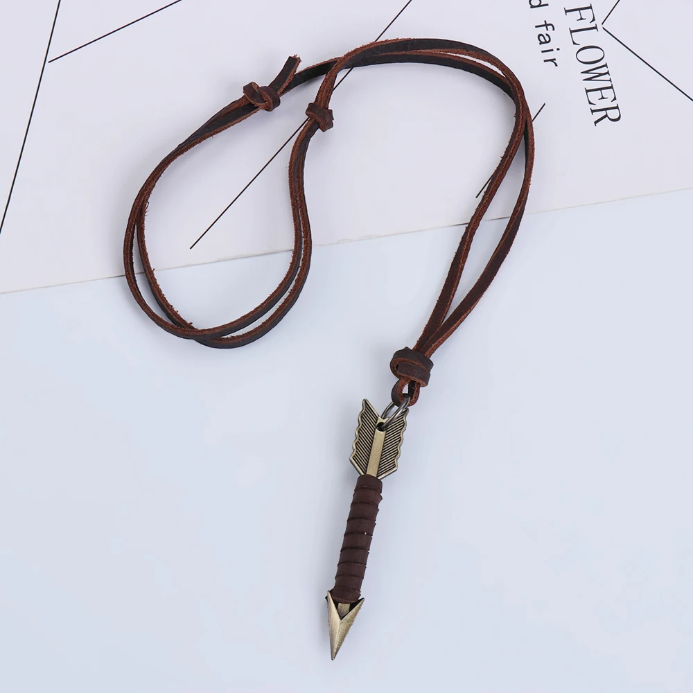 Man Necklace Handmade Vintage Leather Arrow Pendant Rope Chain Necklaces Men&ampWomen Punk Jewlery Accessories Wholesale | Украшения и