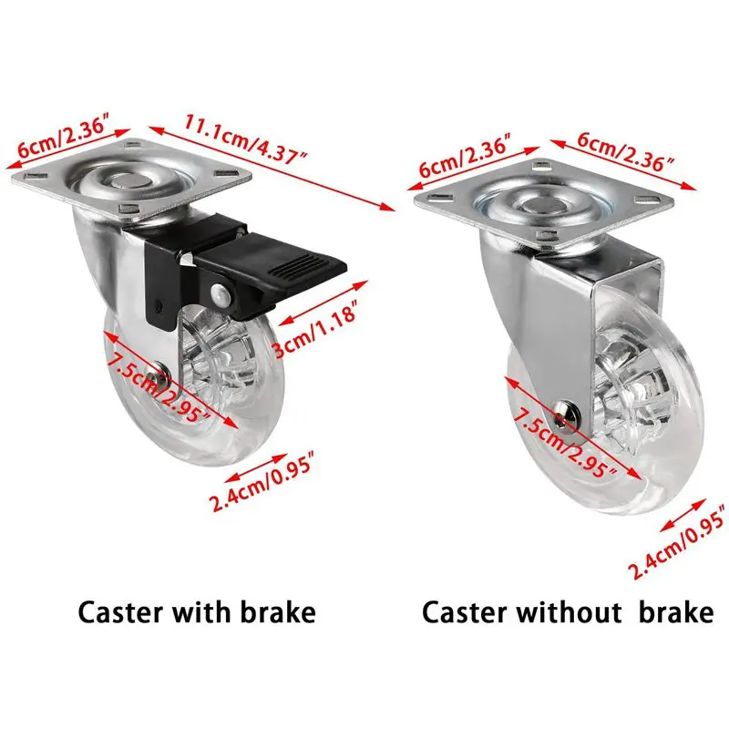 4 x сверхмощный 75 мм Поворотный ролик колеса тележки мебельный с