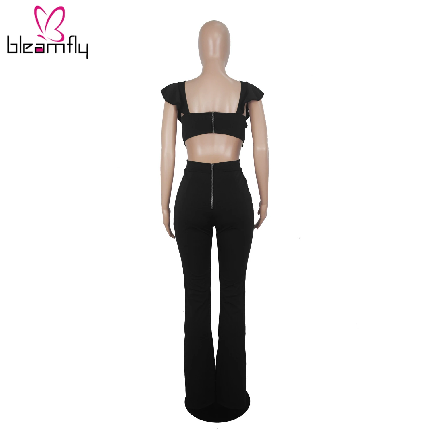 2019 Женский Летний комбинезон без рукавов с оборками широкими штанинами открытой