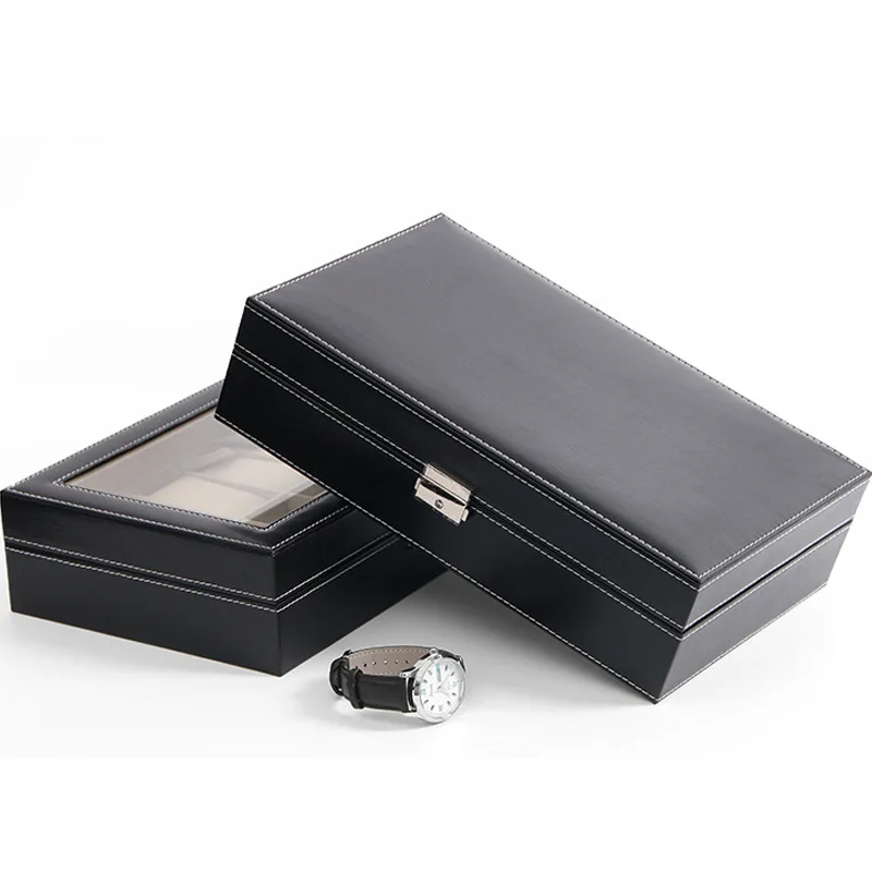 hot quality pu leather watch boxes storage organizer box luxury jewelry display watch case black watch organizer free shipping free global shipping
