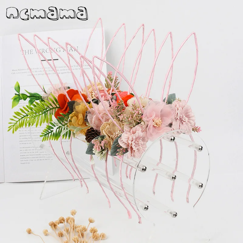 

ncmama Flower Rabbit Ears Bunny Hairbands For Girls Easter Bunny Headband Party Headwear Kids Easter Gifts Hair Accessories