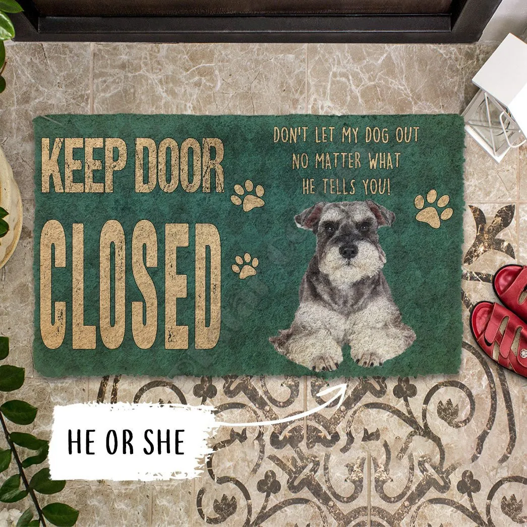 

3D Keep Door Closed Miniature Schnauzers Dog Custom Gender Doormat Non Slip Door Floor Mats Decor Porch Doormat