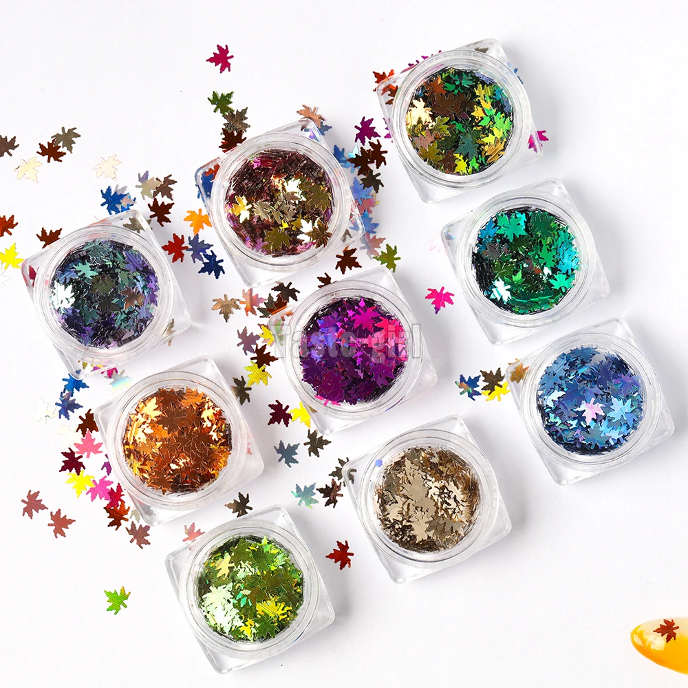 1 коробка голографические блестки в виде кленовых листьев для ногтей пайетки