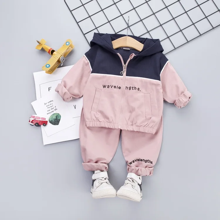 JH pingjie Pink Коллекция года, Осенняя детская одежда для малышей Детские куртки с капюшоном и буквенным принтом для мальчиков и девочек, комплекты со штанами одежда для малышей детские спортивные костюмы - Цвет: JH pingjie Pink