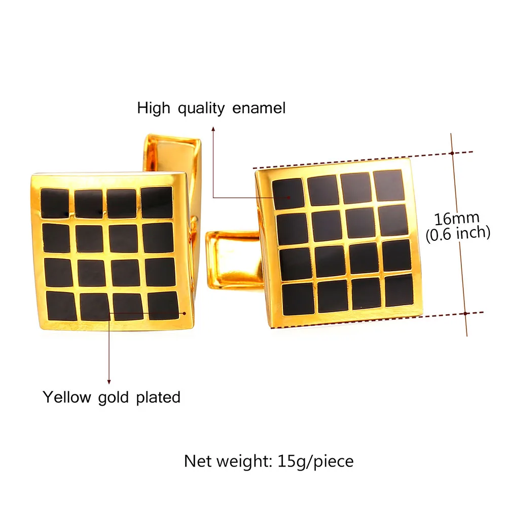 Collare черные запонки в клеточку высокого качества с эмалью желтого золота/браслет