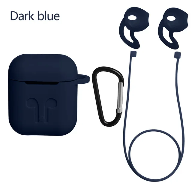 4 в 1 наушники силиконовый чехол анти-потеря провода наушники для Apple Airpods Air Pods Bluetooth беспроводные наушники аксессуары - Цвет: Синий