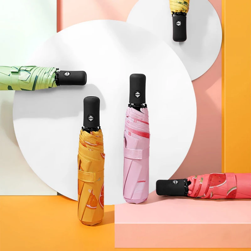 

Маленькая свежая Зонт с принтом фрукта черный клей дождь доказательство солнцезащитный крем Солнечный дождь двойного назначения Зонт с за...