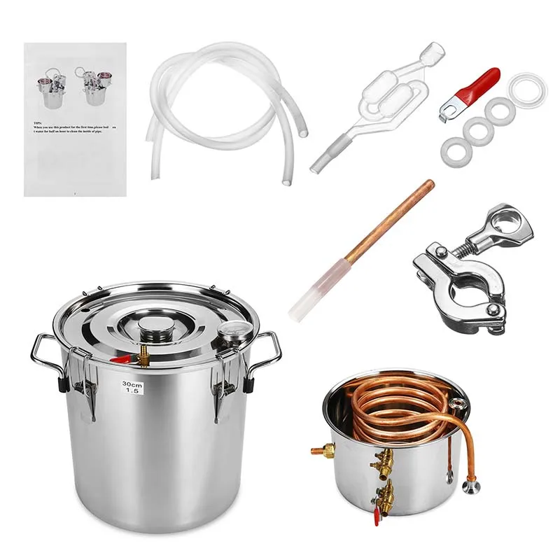 

8L/22L Distiller DIY Alambic Moonshine Alcohol Still Stainless Copper Home Brew Water Wine Essential Oil Brewing Kit