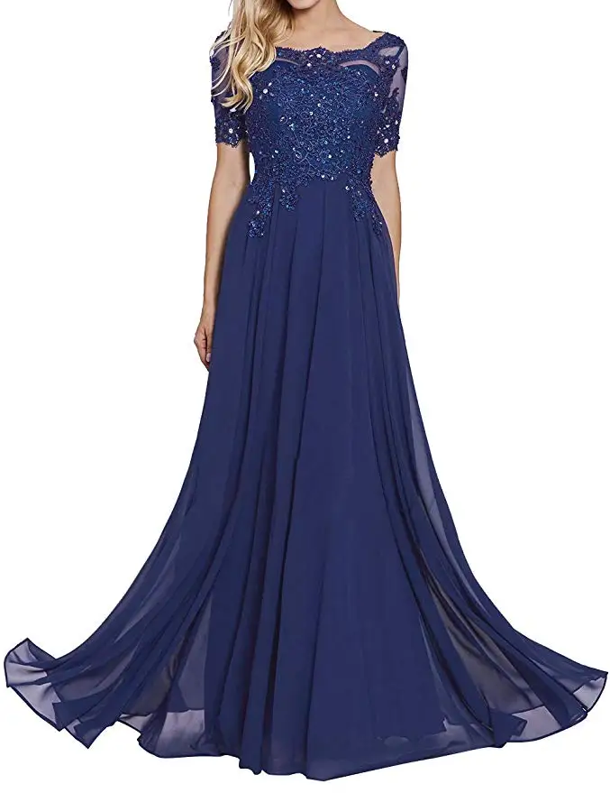 Navy Blue Круглый вырез с коротким рукавом для мамы платье на свадьбу со шнуровкой Аппликация из бисера встроенный мини для свадебной вечеринки - Цвет: Navy Blue