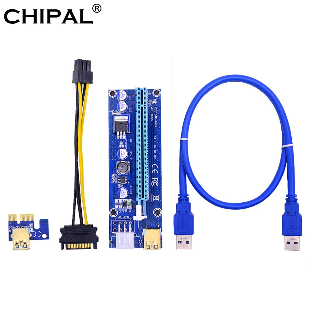 

CHIPAL Blue VER009S PCI-E карта расширения 009S PCIE 1X до 16X расширитель 6-контактного питания 1 м 0,6 м 0,3 м USB 3,0 кабель для адаптера видеокарты